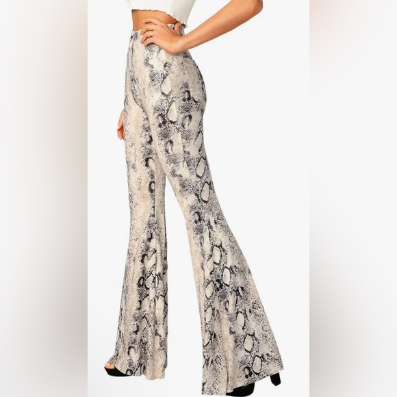 Women's Snakeskin High Waist Casual Flare Bell Bottom Stretch Long Pants - Picture 2 of 6